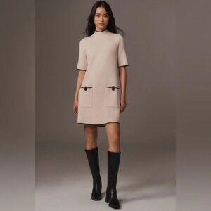 Anthropologie Annalise Mock-Neck Mini Sweater Dress by Maeve Creme/Black Medium